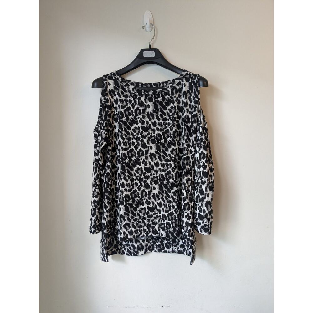 Women's Tunic Blouse Long Sleeve Leopard Off Shoulder Black/White Size Medium